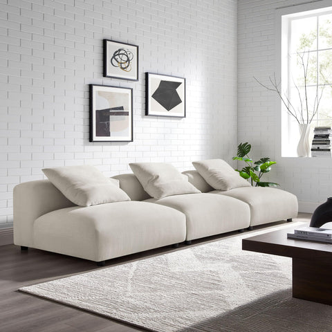 Modway Solace Fabric Upholstered 3-Piece Modular Sofa in Salt - Comfy Upholstered Deep Seat Couch - Modern 3-Seat Armless Sectional Chairs - Oversized Couches for Living Room