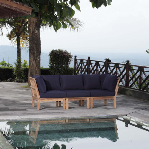 Modway EEI-1820-NAT-NAV-SET Marina Premium Grade A Teak Wood 3-Piece Outdoor Patio Furniture Set, Natural Navy
