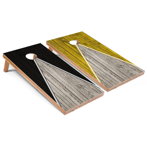 Skip's Garage Black and Yellow Pyramid All-Weather Cornhole Boards - PVC - Include Hole Lights