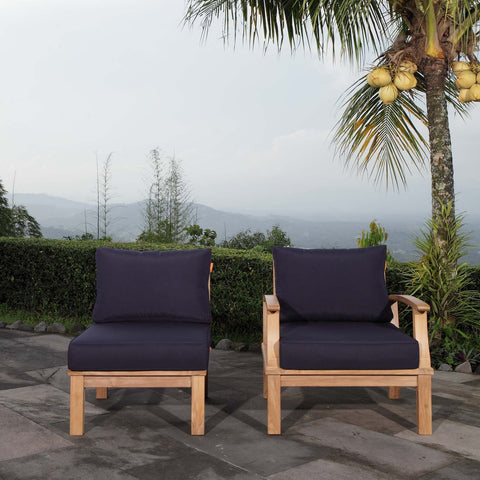 Modway EEI-1823-NAT-NAV-SET Marina Premium Grade A Teak Wood 2-Piece Outdoor Patio Furniture Set, Natural Navy