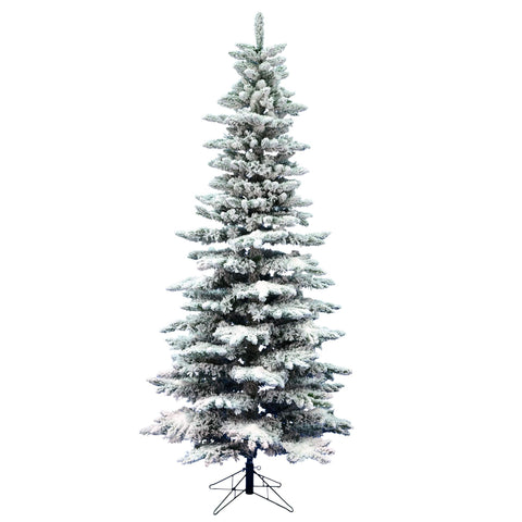 Vickerman Artificial 6.5' x 39 Unlit Flocked Utica Fir Christmas Tree with 744 PVC Tips - Snowy Winter Wonderland Flocked Tree for Snowman Tree Decorations