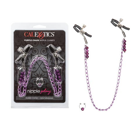 CalExotics Nipple Clamps, Purple Chain with Navel Ring