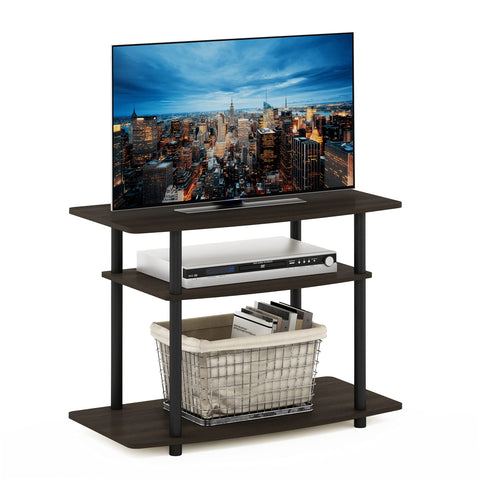 Furinno Turn-N-Tube No Tools 3-Tier Entertainment Center TV Stand for TV up to 32 Inch, Plastic Round Tubes, Dark Brown/Black