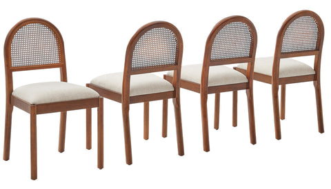 Crosley Furniture Kennedy Modern Rattan Style Back Dining Room Chairs Set of 4, Mid-Century Kitchen Chair, Walnut/Creme