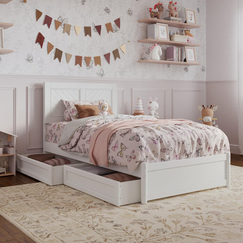 AFI, Clayton Twin Platform Bed with Panel Footboard & Storage Drawers, White