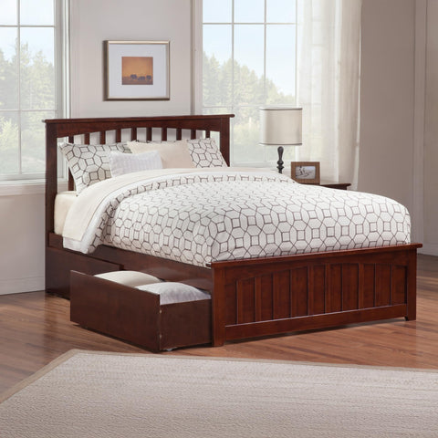 AFI, Mission Queen Platform Bed with Matching Footboard, Storage Drawers, and Attachable USB Charger, Walnut