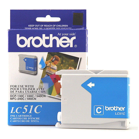 Brother LC51C Cyan Ink Cartridge - Retail Packaging, Yields approx. 400 pages