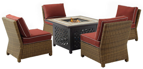Bradenton 5Pc Wicker Outdoor Chair Set W/ Fire Table Sangria/Weathered Brown - Tucson Fire Table & 4 Armless Chairs