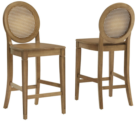 Crosley Furniture Katia Traditional Rattan Style Oval Cane-Back Counter Height Stool Set of 2, Bar Stools, Driftwood
