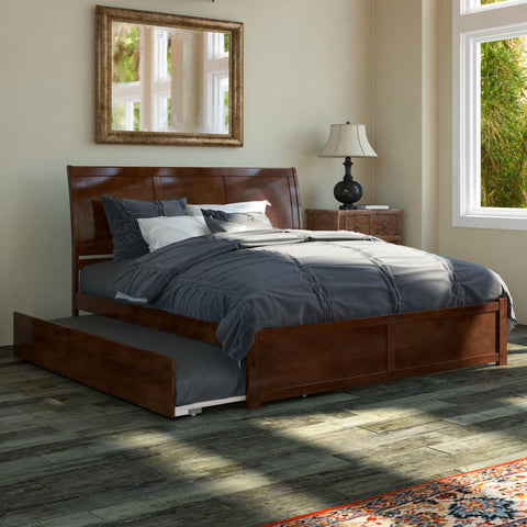 AFI Portland King Size Platform Bed with Footboard & Twin XL Trundle in Walnut