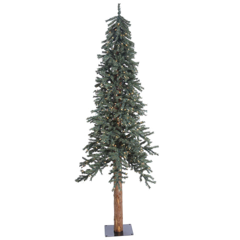 Vickerman 7' Tall Natural Bark Alpine Artificial Christmas Tree, 300 Warm White Italian LED Mini Lights, Faux Christmas Tree, Seasonal Indoor Home Decor