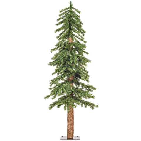 Vickerman 4'x 24.5" Natural Bark Alpine Artificial Christmas Tree Featuring 337 Rich Green PVC Tips - Unlit- Real Wood Trunk - Flat Metal Stand is Included