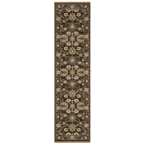 Oriental Weavers Acacia Machine Woven Area Rug - ACA01-2'6" x 10' - in Brown/Tan - Traditional Style Hallway, Entryway, Kitchen, Bathroom Rug