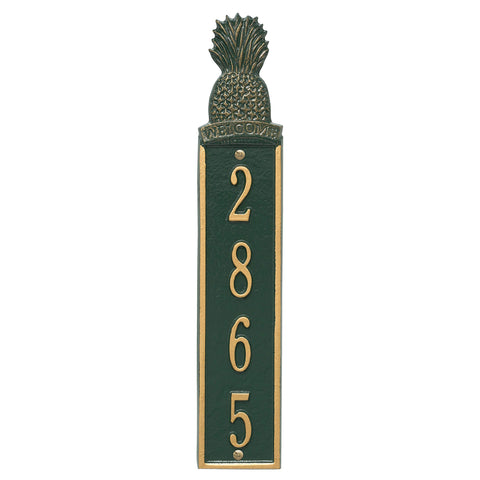 Whitehall 6021GG Personalized Pineapple Vertical Wall Welcome Plaque in Green and Gold Color 16.75 x 3.2 x .375