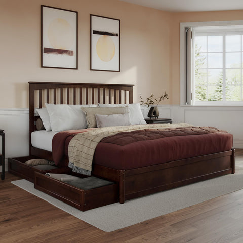 AFI, Everett King Platform Bed with Panel Footboard & Storage Drawers, Walnut