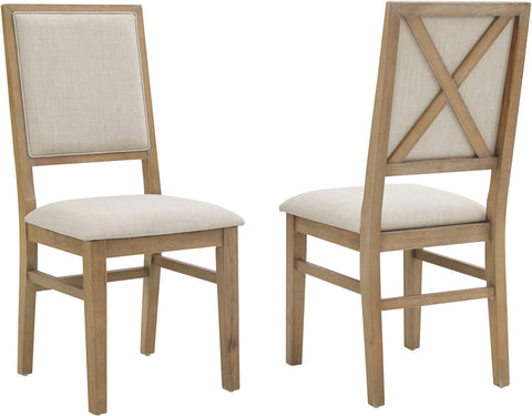 Crosley Furniture Joanna Modern Farmhouse Upholstered Wood Back Dining Chairs Set of 2, Rustic Brown/Creme