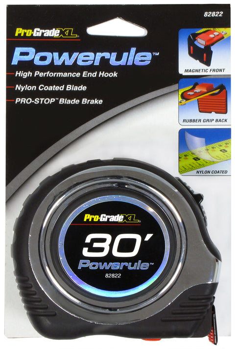 1" X 30' POWERULE TAPE MEASURE, RUBBER GRIP