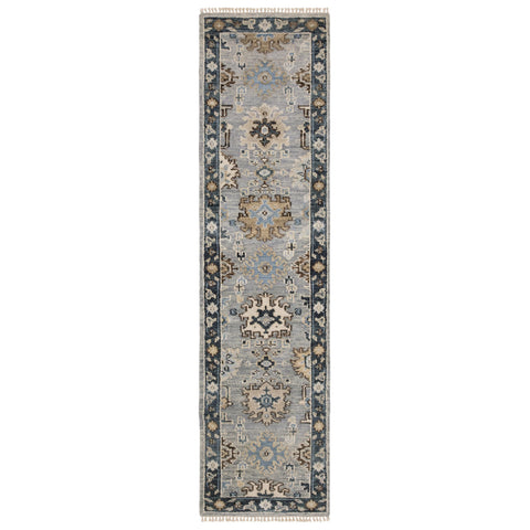Oriental Weavers Majorca Hand-Made Wool Area Rug - MAJ05-2'6" x 10' - in Grey/Blue - Vintage Inspired, Hand-Made Wool Rugs, Entryway, Hallway Runner Rug