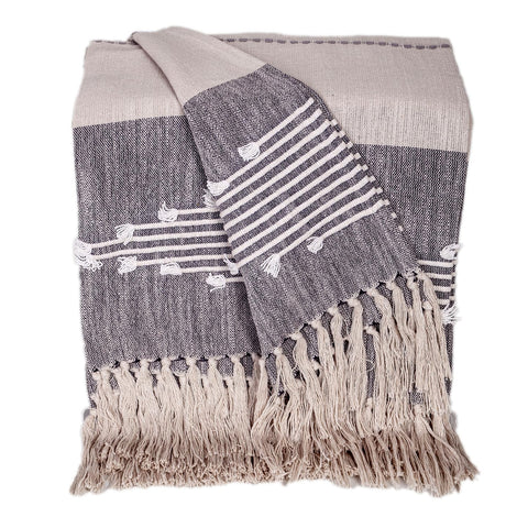 Parkland Collection Handloomed Multi Grey Cotton Slub Throw, 50” x 60”, with Tassels
