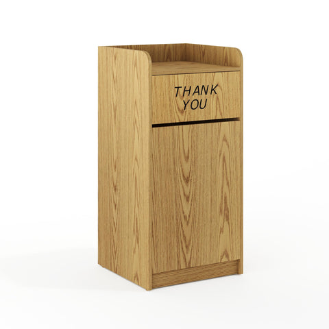 Flash Furniture Sony Laminate Wood Commercial-Grade Trash Receptacle with Tray Top, Wooden Restaurant Trash Can Cabinet and Garbage Receptacle, Oak