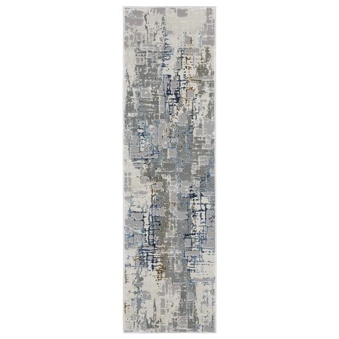Oriental Weavers Easton Area Rug - 8111X - 2'3" x 7'6" - in Grey/Blue - Modern Industrial Style, Stain Resistant, Family and Pet Friendly, Entryway, Hallway Runner Rug