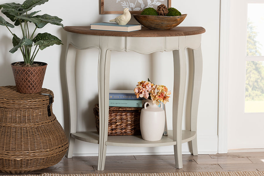 Baxton Studio Cordelia Country Cottage Farmhouse Greyish Beige and Natural Brown Finished Console Table