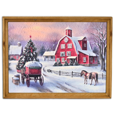 Eirlys Holiday Barn Wall Art - 21" Wood and Metal Christmas Decor - Vintage Farm Scene - For Living Room or Entryway - By Cheungs