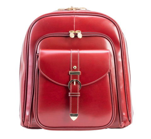 McKleinUSA Women's Leather Business Laptop Tablet Backpack, Red, Small