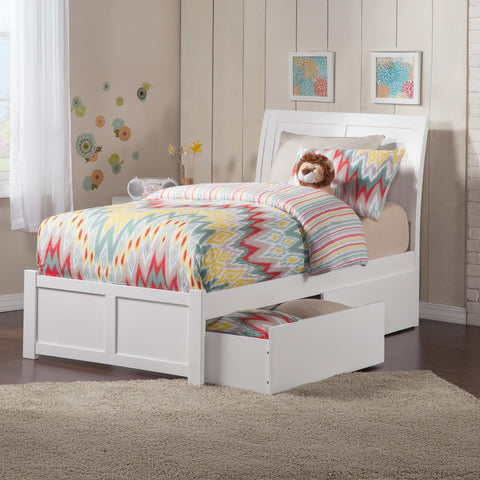 AFI Portland Twin XL Size Platform Bed with Footboard & Storage Drawers in White