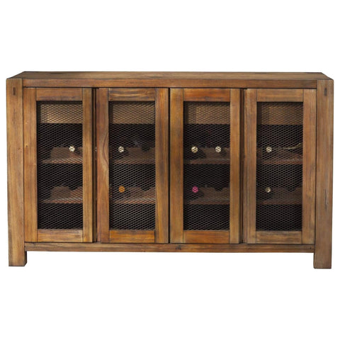 Oakestry Shasta Wine Cabinet Mahogany Natural Finish Solid Wood Bar Storage Unit Modern Liquor Console Buffet Organizer with Wine Rack Shelves Drawers for Dining Room Living Space Rustic Elegance