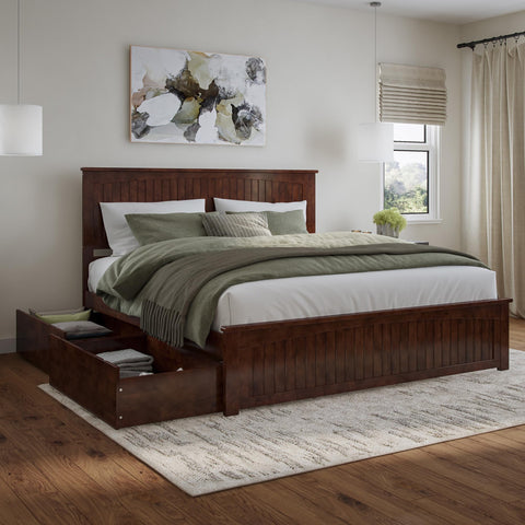 AFI, Nantucket King Platform Bed with Matching Footboard and Storage Drawers, Walnut