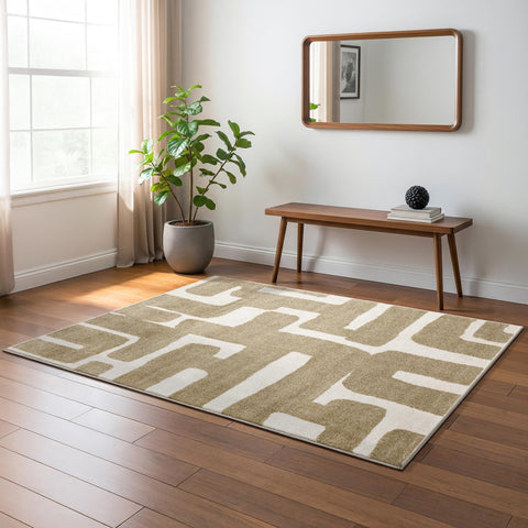 Oriental Weavers Quinn QUI09 - Machine Woven Area Rug - 5'3" x 7' - in Beige/Ivory - Modern Style Bedroom, Bathroom, Entryway, Kitchen Rug