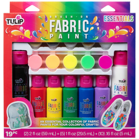 TULIP Brush-On Fabric Paint, 17 Paint Colors plus 2 Paint Brushes, Permanent for Clothes, Upholstery, Acrylic Fabric Paint Dries Soft and Flexible for Light Colored Fabrics