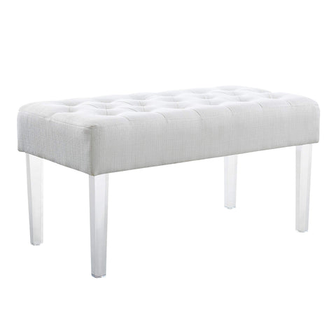Linon Ella Glitz Acrylic Leg Bench, 35"Wx17"Dx18"H, White