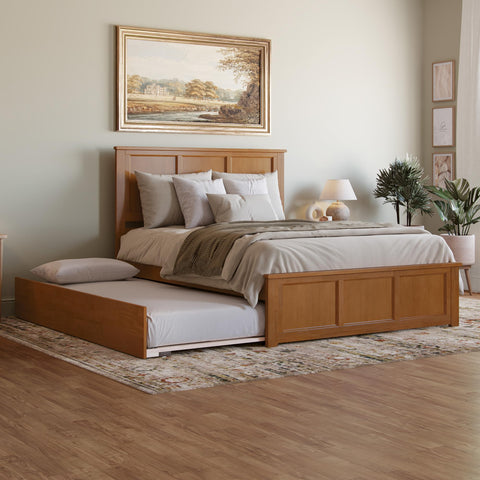 AFI, Madison Queen Platform Bed with Matching Footboard and Twin XL Trundle, Light Toffee