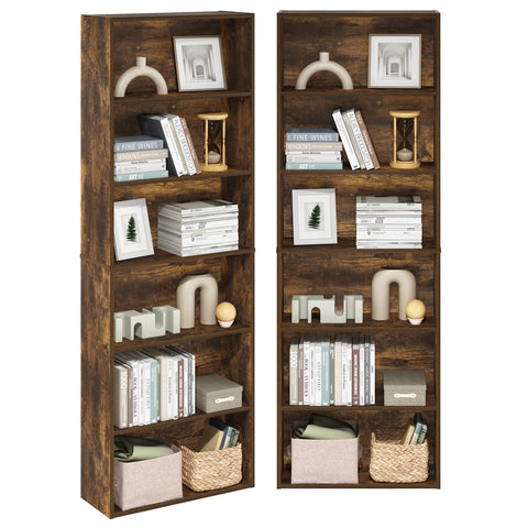 Furinno Jaya Book Shelf Set of 2, 6-Tier Bookshelf, Bookcase, 9.5 x 24.6 x 71, for Home Office, Living Room, Amber Pine