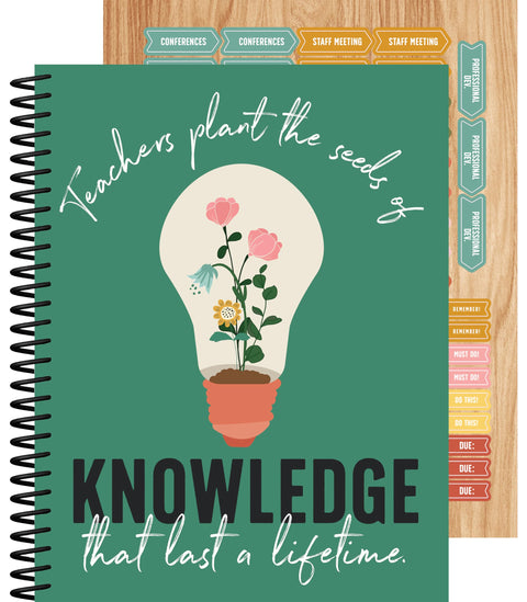 Carson Dellosa Grow Together Teacher Planner, 8" x 11" Green Spiral Bound Lesson Plan Book With Stickers, Checklist, Notes, Garden Theme School Supplies for Classroom Organization