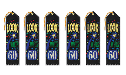 Beistle 6-Pack Look Who's 60 Award Ribbon, 2-Inch by 8-Inch
