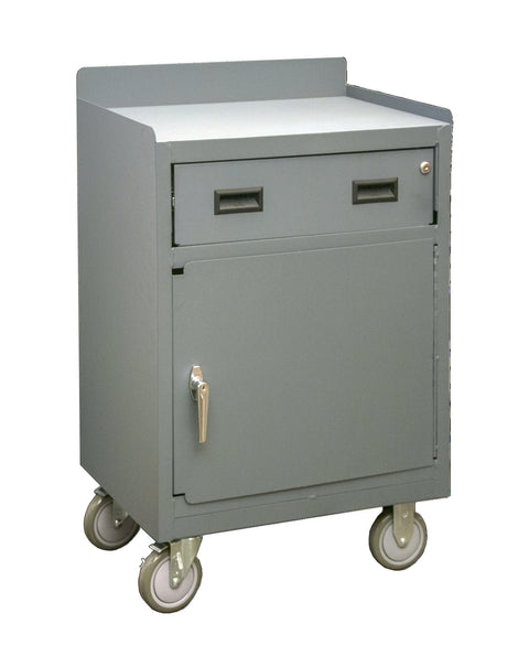 Mobile Bench Cabinet With 5 Inch X 1-1/4 Inch Polyurethane Casters (2) Rigid And (2) Swivel 1 Shelf In Bottom Storage Compartment And 1 Drawer Lockable With Tubular Push Handle Gray