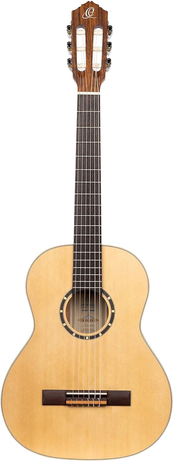 Ortega Guitars 6 String Family Series 1/2 Size Left-Handed Nylon Classical Guitar w/Bag, Spruce Top-Natural-Satin, (R121L-1/2)