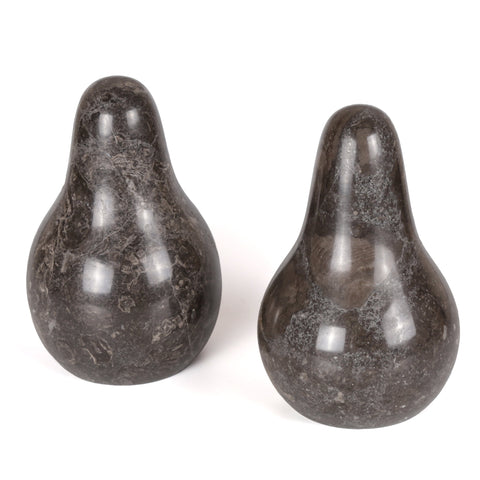 Creative Home Pear-Shaped Solid Marble Bookends – Heavy-Duty Book Ends for Shelves, Home Décor, Office and Classical Interiors, Modern Charcoal Marble Living Room Décor, Set of 2