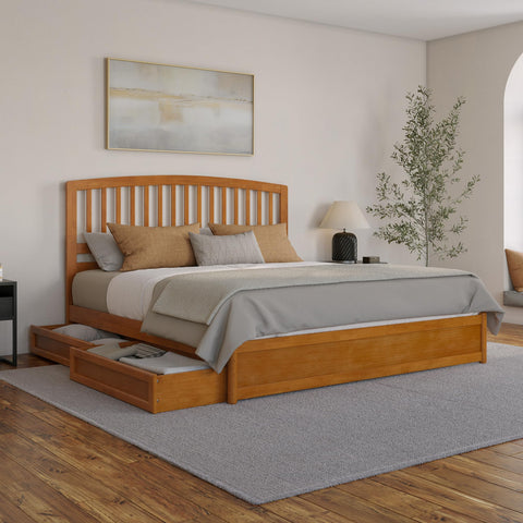 AFI, Lucia King Platform Bed with Panel Footboard & Storage Drawers, Light Toffee