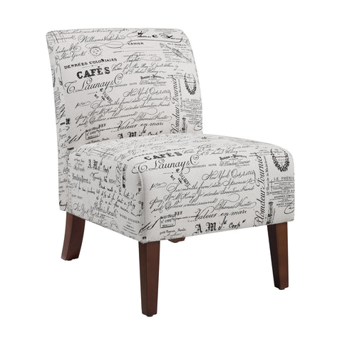 Lily Linen Script Accent Chair with Dark Walnut Legs by Linon