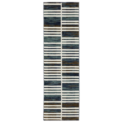 Oriental Weavers Reed Area Rug - RE05A - 2'3" x 7'6" - in Ivory/Blue - Modern Style, Stain Resistant, Family and Pet Friendly, Entryway, Hallway Runner Rug