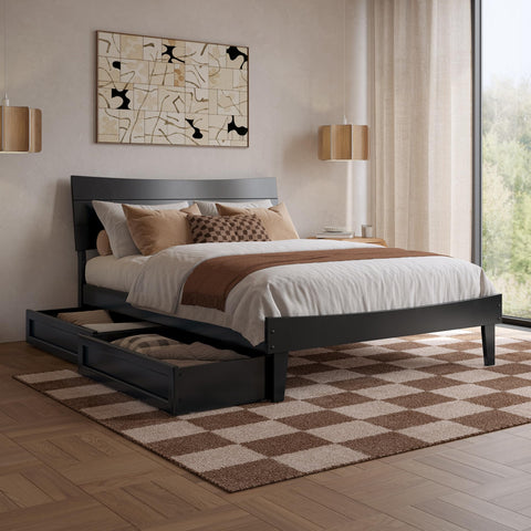 AFI, Phoenix Full Wood Platform Bed with Storage Drawers, Black