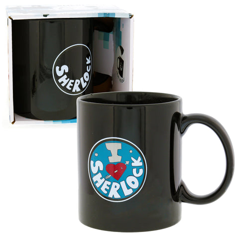 Sherlock Holmes "I Heart Sherlock" 12-Ounce Heat-Reveal Mug - Ceramic Cup For Hot Coffee, Tea, Cocoa - Heat-Activated Color-Changing Graphics - Track Drink Temperature - Licensed BBC Show Item