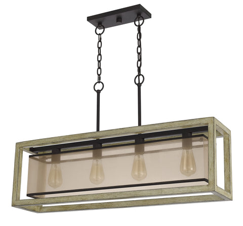 Cal Lighting FX-3781-4H Palencia Rubber Wood Island Chandelier with Organza Shade