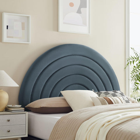Modway Solana Soft Arch Shaped Round Full Headboard in Cadet Blue – Upholstered Headboard – Stain-Resistant Performance Velvet Headboard for Full Size Beds