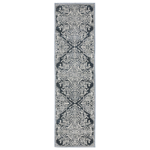 Oriental Weavers Intrigue Area Rug - INT10-2'3" x 7'6" - in Blue/Ivory - Vintage Inspired, Stain Resistant, Family and Pet Friendly, Entryway, Hallway Runner Rug