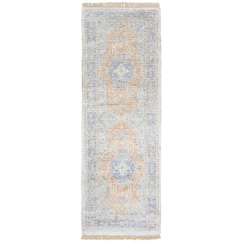 Oriental Weavers Malabar Hand-Made Area Rug - 45301-2'6" x 8' - in Blue/Red - Vintage Inspired, Hand-Made Rugs, Entryway, Hallway Runner Rug
